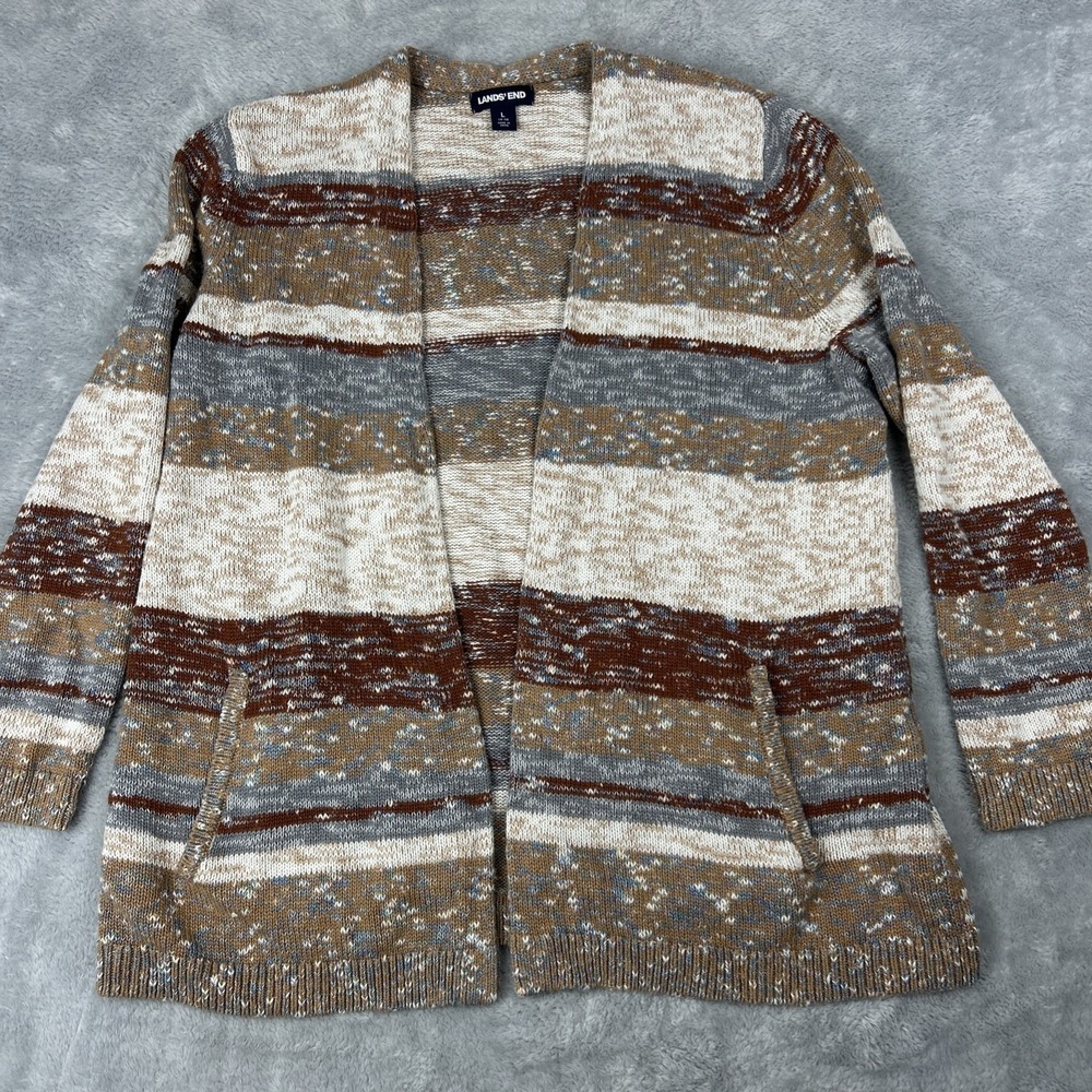 Lands' End knit Cardigan Womens Large‎ Open Front Long Sleeve Grandpa Southwest